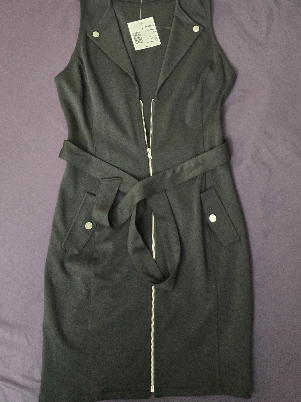 GUESS Black Sleeveless Zip-Front Belted Midi Dress NWT